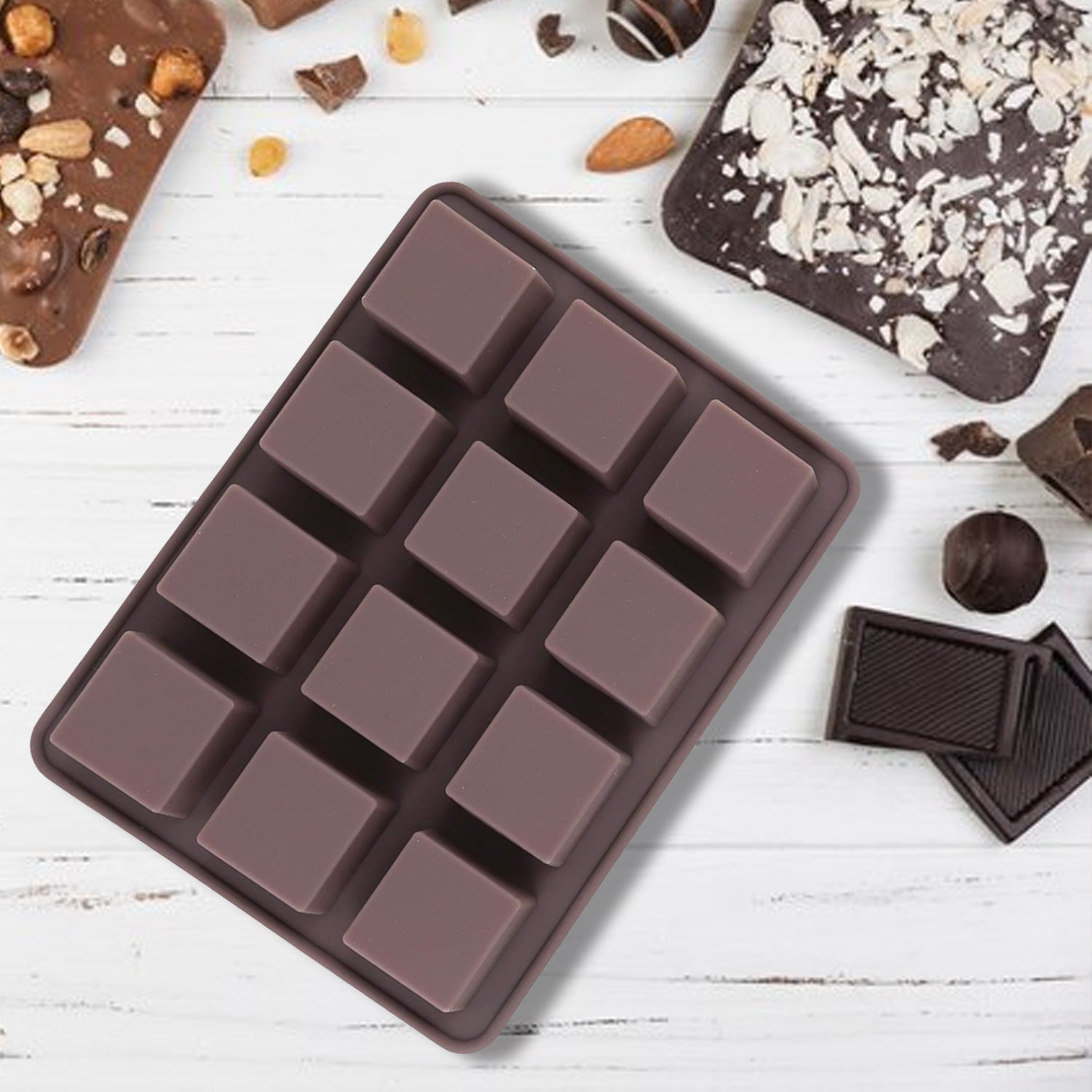 8185 Silicone Chocolate Mould 12 Cavity Square Shape Mould Candy Mold Baking Tools For Cake Chocolate, Food Grade Non-Stick Reusable, Baking Trays (1 pc) 8185 Silicone Chocolate Mould 12 Cavity Square Shape Mould Candy Mold Baking Tools For Cake Chocolate, Food Grade Non-Stick Reusable, Baking Trays (1 pc)